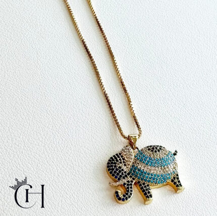 elephant with turquoise and zircon w box chain