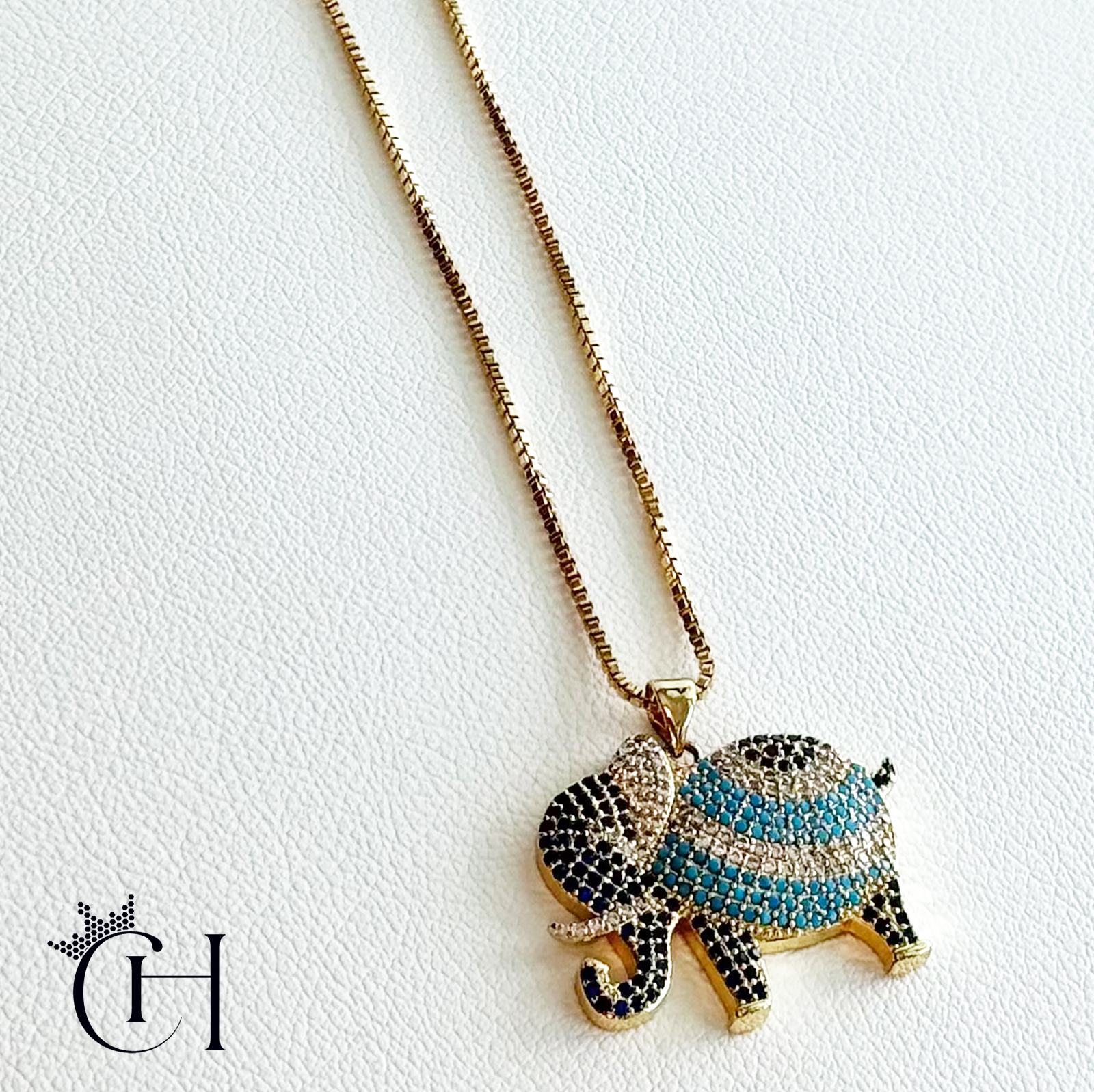 elephant with turquoise and zircon w box chain elephant with turquoise and zircon w box chain